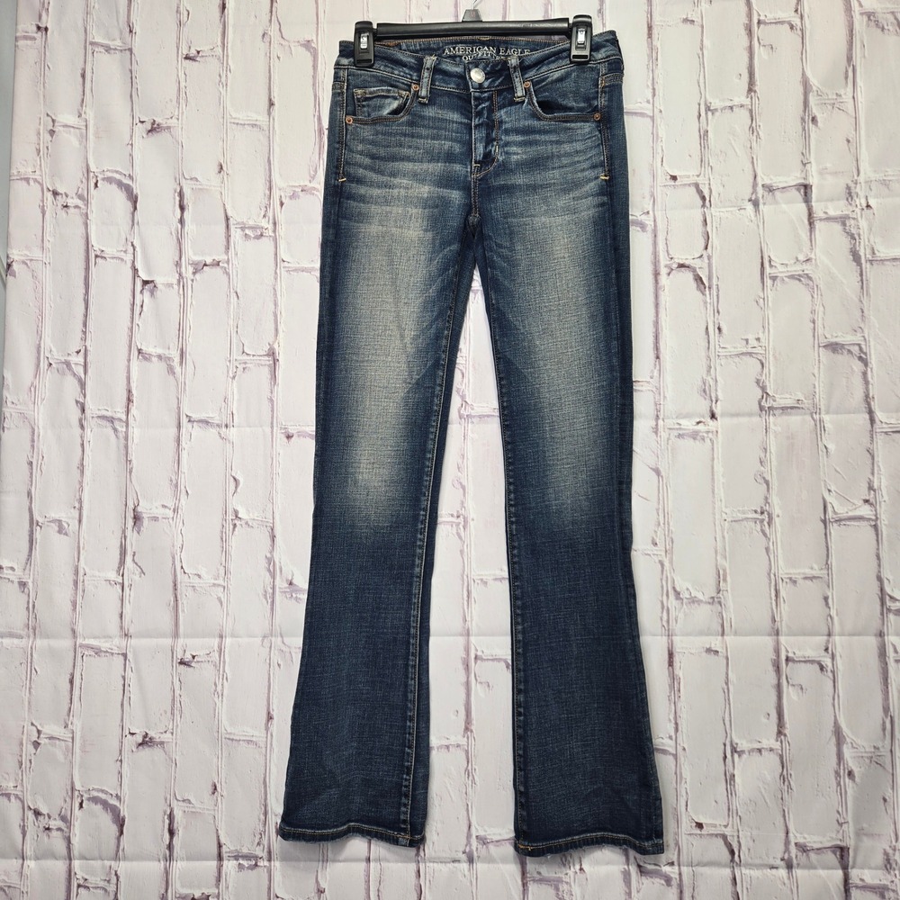 American Eagle Skinny Kick Jeans Blue Super Stretch Flare Women Size 4 Regular
